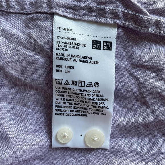 Uniqlo Men's Casual Linen Button Down Shirt - Light Purple - Picture 7 of 8